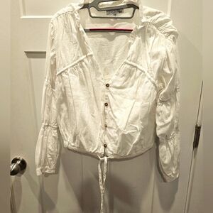 Love, Whit White Cotton Peasant Blouse Women’s M Button Front, Puff Sleeve Boho